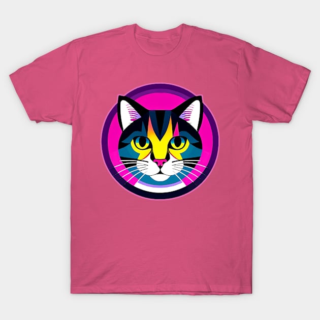 Cute Colorful Cat Portrait For Good Mood And Positivity T-Shirt by funfun